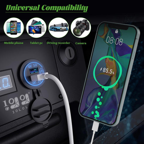 10L0L Golf Cart Quick Charge QC 3.0 Dual USB Charger Socket, 12V-24V USB Outlet for Yamaha EZGO Club Car, 12V Input Double USB Ports with DIY Car ...