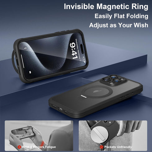 for iPhone 15 Pro Max Case with Invisible Magnetic Stand, Compatible with Mag-Safe Translucent Matte with Built-in Screen Protector, Shockproof Pr...