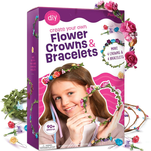 Flower Crown & Bracelet Making Kit for Kids - Crafts for Girls Ages 6-8 Years Old - Arts & Craft Birthday Gifts for Girl Age 6, 7, 8, 9, 10 Year O...