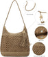 Straw Packable Mesh Beach Bag Large Beach Bag The Tote Bag for Women Hobo Bags for Women Crossbody Purses for Women Travel Beach Bag Woven Beach B...