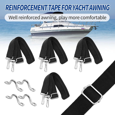 4 PCS Marine Grade Double Snap Hook Strap and Pad Eye Straps, Adjustable Heavy Duty Bimini Top Straps, 28"~60" Boat Awning Hardware Accessories, S...