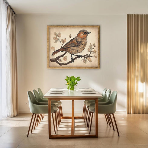 Posterizer 1 pcs- Brown bird on a tree with rustic background-Art for Animal Lovers-Floral Botanical Art- Gift for Men Women-Decor for Bedroom, Of...