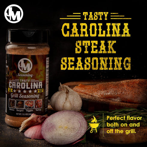 Steak Seasoning BBQ Rub by JM Seasoning | Tasty Carolina Hamburger Vegetable and Chicken Seasoning | No MSG, Gluten Free Dry Rub Spice Blend | 13....