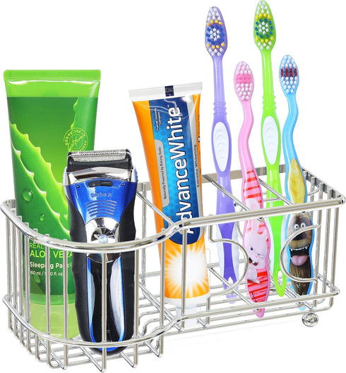 Simple Houseware Multi-Functional 6 Slots Toothbrush Holder, Chrome...