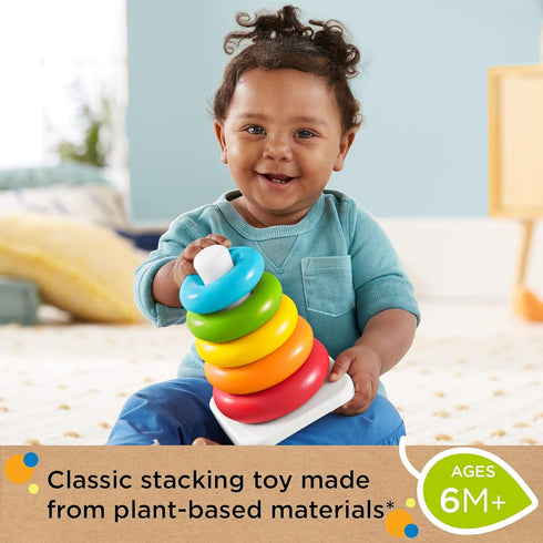 Fisher-Price Baby Stacking Toy Rock-A-Stack Rings with Roly-Poly Base for Ages 6+ Months, Made with Plant-Based Materials...