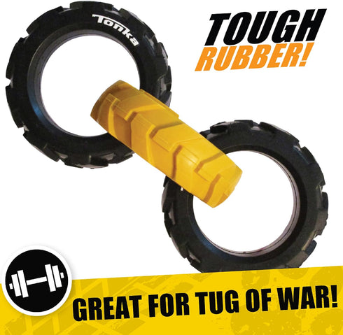 Tonka Rubber 3-Ring Tug Dog Toy, Lightweight, Durable and Water Resistant, 7.5 Inches, for Medium/Large Breeds, Single Unit, Yellow/Black...