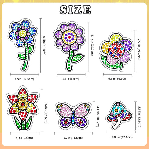 atydkug Window Gem Art Diamond Kits Painting for Kids - Fun Arts & Crafts 6 Sheets Flowers Gem Art Painting Kits by Numbers for Girl, Birthday Par...