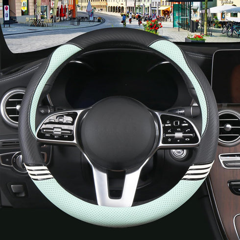 Cute Steering Wheel Cover for Girls Women Leather Universal 15 inch, Black and Green...