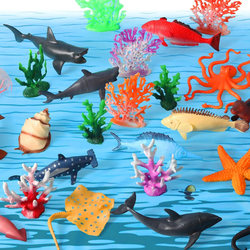 26 Pcs Ocean Animals Figurines Toys Plastic Sea Creatures Diorama Project Playset Ocean Habitat Project Supplies with Coral Reef Kit for Kids Todd...