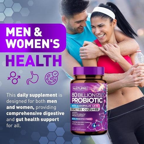 80 Billion CFU Probiotic - Daily Digestive Gut Health Supplement for Men & Women - Lactobacillus acidophilus, Bifidobacterium & Prebiotics - Non-G...
