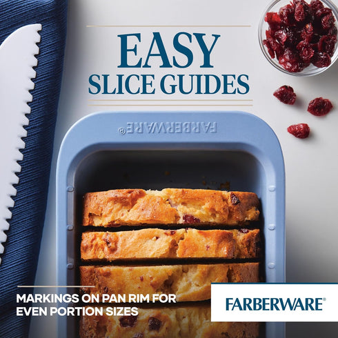 Farberware Easy Solutions Nonstick Bakeware Meatloaf/Loaf Baking Pan, 9 Inch x 5 Inch with Portion Marks - Blue...