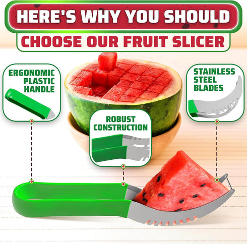Watermelon Slicer Cutter Tool – Durable Stainless Steel Blade Watermelon Cutter with Ergonomic Handle | Slice or Cube Cantaloupe & Honeydew, Quick...