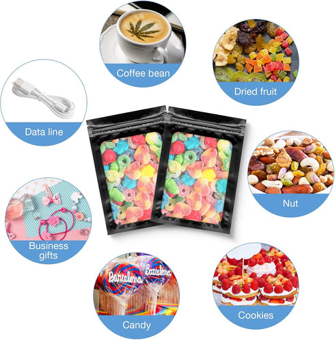 Marspark 200 Pieces Foil Bags 3 x 4.7 Inch Resealable Foil Bags with Clear Window Zipper Lock Black Packaging Pouch for Food Storage Sample Beans ...