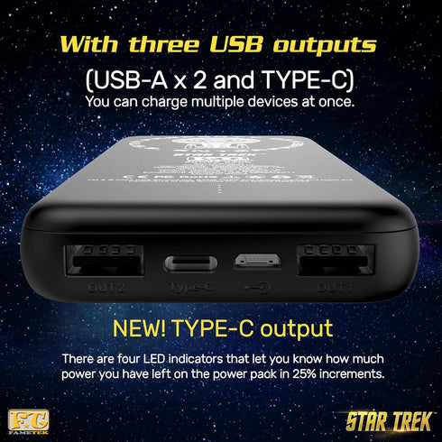 Star Trek Phone Charger | Slim Pocket Sized 10,000mAh Power Bank with TNG LCARS Design, 3 USB Outputs, 2.1A & 1A, Charges Three Devices, USB-A and...
