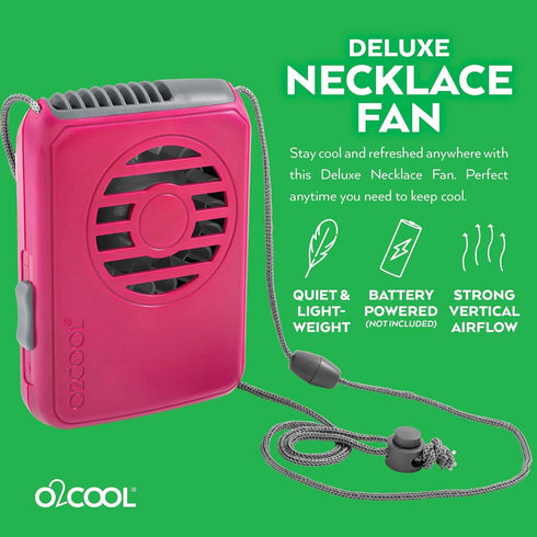 O2COOL Battery Powered Deluxe Necklace Fan For Personal Cooling With Adjustable Lanyard (Pink)...