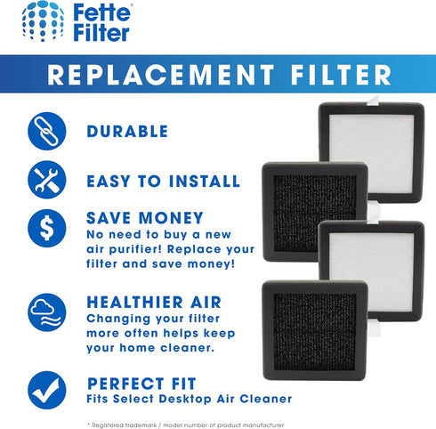 Fette Filter - True HEPA Air Purifier Filters with Activated Carbon Filters Compatible for Potulas Compact Desktop Air Purifier - Pack of 4...