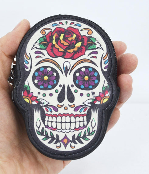 Rose Sugar Skull Dia De Muertos Coin Purse wallet...