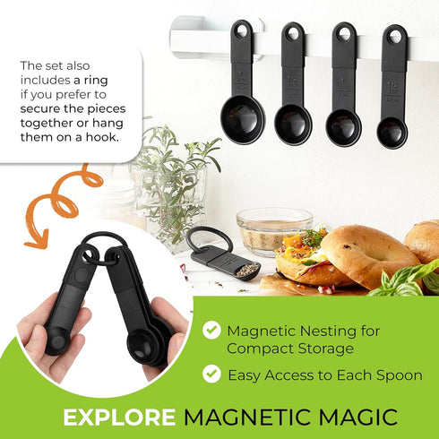 Spring Chef Magnetic Measuring Spoons Set of 5, Nesting Plastic Measuring Spoons with Easy to Read Markings - Measure Dry and Liquid Ingredients, ...