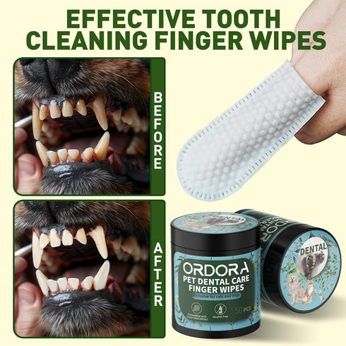 ORDORA PET Teeth Cleaning Wipes for Dogs & Cats, Dog Teeth Cleaning Finger Wipes - Dog Tooth Brushing Kit Dental Wipes - Reduces Plaque & Freshens...