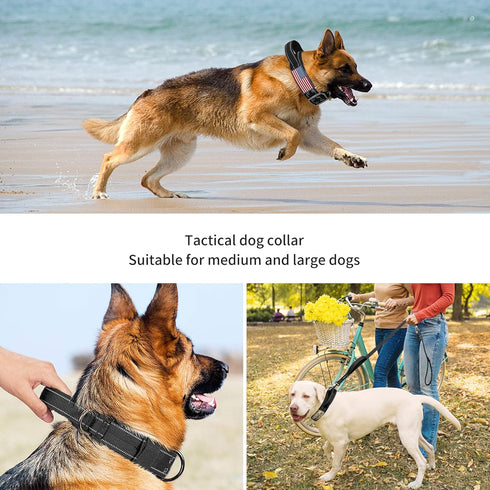 Tactical Dog Collar for Medium and Large Dog,Adjustable Military Dog Collar with Soft Padded Handle,Heavy Duty Double Buckle Design(Black,XL)...