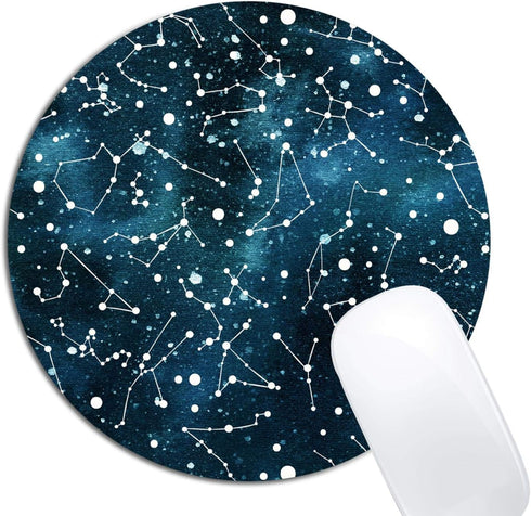 Cool Blue Galaxy Night Sky Pattern Mouse Pad Round Non-Slip Rubber Mousepad Laptop Office Computer Decor Cute Desk Accessories Customized Design M...