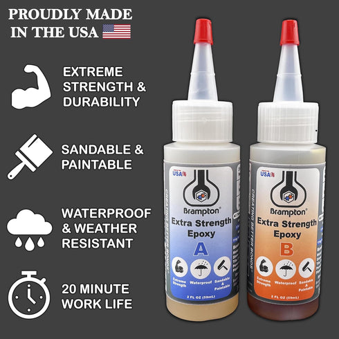 Brampton Extra Strength Epoxy - Epoxy Glue Kit for Metal, Wood, Tile, Most Plastics & More - 20 Minute Work Life - Strong, Durable, Waterproof, Sa...