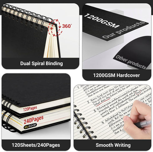 EUSOAR Notebook with Dividers, 1 Pack A5 5.5"x 8.3", 5 Subject, Hardcover College Ruled Paper 100gsm Thick, 120 Sheets/ 240 Pages, Notebooks & Wri...