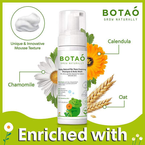 Baby Sensitive Tear Free Foaming natural Shampoo & Body Wash – Fragrance Free 99% Natural Ingredients Ultra Gentle Vegan Baby Shampoo & Body Wash...
