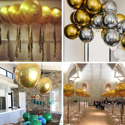 PartyWoo Metallic Gold Foil Balloons 6pcs 22 Inch Large Round Foil Big Giant Orbz 4D Jumbo Inflatable Mirror Ball Mylar Balloons for Graduation Bi...