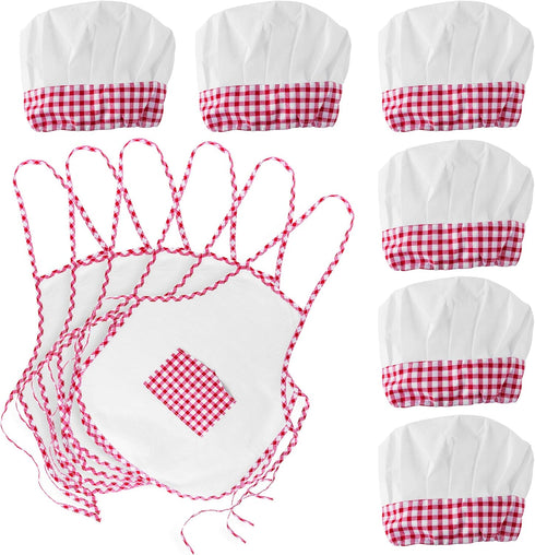Super Z Outlet 12pc Set Complete Kids Cooking and Baking Apron With Pocket and Chef Hat Dress Up Set, Red Chef Costume for Career Role Play One Si...