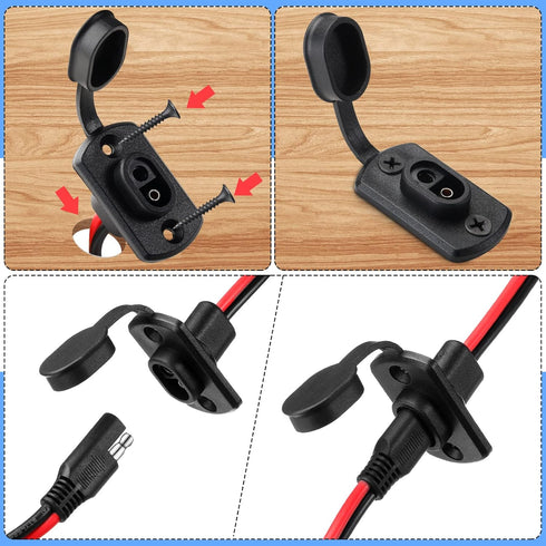 Tuanse 4 Pcs 12 AWG Power Socket Sidewall Port Compatible with SAE Quick Connect Solar Panel Weatherproof Solar Panel Cables and Connectors Batter...