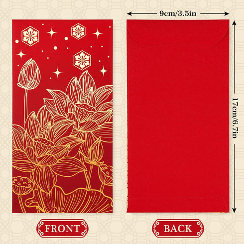 48Pcs Chinese New Year Red Envelopes 6 Classic Design Red Gold Hong Bao Lotus Peony Floral Spring Festival Lucky Money Pocket for Party Wedding Ch...