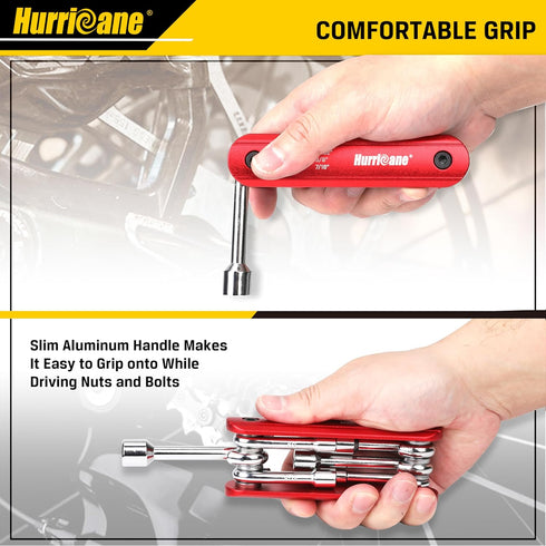 HURRICANE 6 in 1 Folding Nut Driver Set SAE, Hex Nut Driver Set, Cr-V Steel Shank. Premium Portable Premium Aluminum Handle. Easy to Carry Out, 3/...