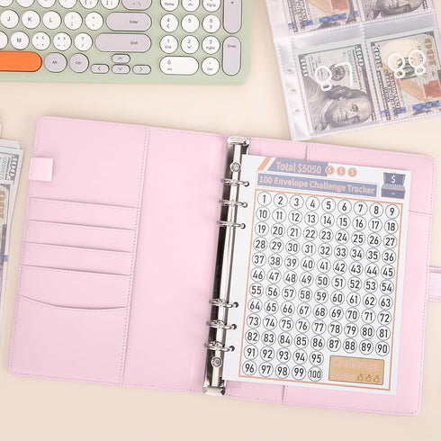 100 Envelopes Money Saving Challenge Binder, A5 Budget Binder with Cash Envelopes, Savings Challenges Book to Save $5,050, 10,000, 500, Budget Pla...
