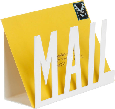 MyGift Modern White Metal Mail Holder Countertop Organizer with Cutout MAIL Lettering Design, Office Desktop Envelope and Document Storage Rack...
