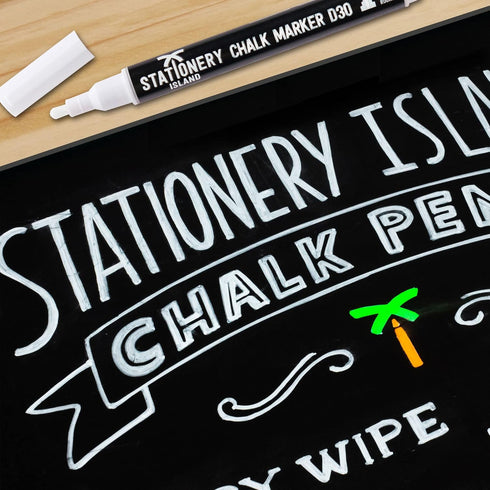 Stationery Island Liquid Chalk Pens White Markers for Blackboards Dry Erase Chalk Marker Pens Wipeable for Chalkboard, Window, Glass, Signs and Mi...