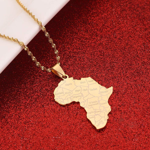 Stainless Steel Map of Africa Country Pendant Necklace Men Women Hip Hop African Jewelry...
