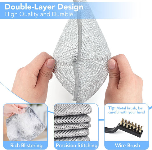 7 Pcs Non Scratch Wire Dishcloth & Wire Brush, Multipurpose Wire Dishwashing Rags for Wet and Dry, New Upgrade Wire Dishwashing Rag, Powerful Clea...