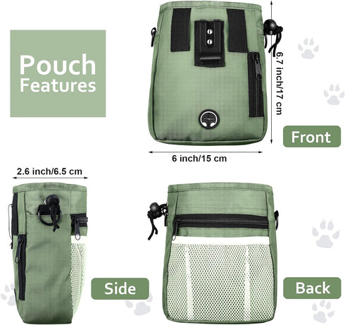 Dog Clicker Training Kit, 1 Dog Treat Training Pouch and 2 Pieces Pet Training Clicker with Wrist Strap, Built in Poop Bag Dispenser Easily Carryi...