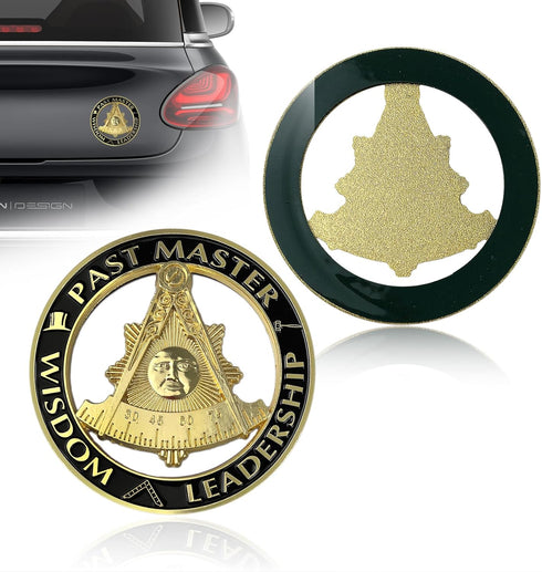 Past Master Masonic Car Emblem Black & Golden Mason Auto Decal...