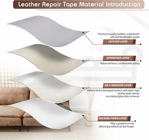 KING MOUNTAIN Leather Repair Patch,16 x 60 Inches self Adhesive Leather Repair tape for Damaged Leather Furniture, Sofa Seating,Car Seats, Leather...