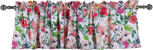 Barefoot Bungalow Blossom Watercolor Floral Window Valance, 84 W x 19 L inches...