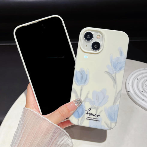 Artistic Blue Tulip Flower Soft Designed for iPhone Case (Beige,iPhone 14 Pro Max)...
