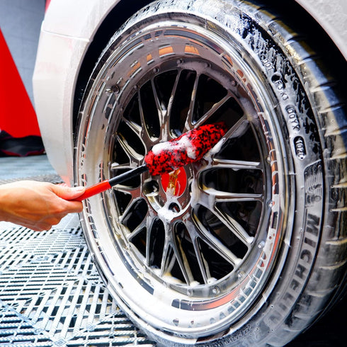 Professional 4 Pack Long Handle Wheel Brush Kit for Cleaning Wheel and Tire- 2X Soft Wheel Cleaning Brush, Detailing Brush and Stiff Tire Brush, B...