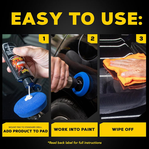 Meguiar's Quik Scratch Eraser Kit, Car Scratch Remover for Repairing Surface Blemishes, Car Care Kit with ScratchX, Drill-Mounted Pad, and Microfi...