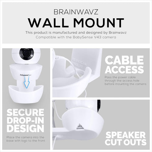 BRAINWAVZ Wall Mount for BabySense V43 Baby Monitor Camera - Adhesive Holder, Easy to Install, No Tools Needed, No Mess, No Drilling, Strong Mount...