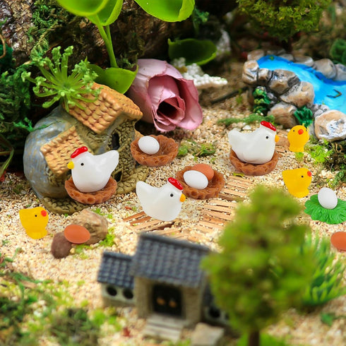 CCINEE 30PCS Chicken Family Fairy Garden Accessories Chicken Hen Egg Miniature Figurines Fairy Garden Mini DIY Ornament Micro Landscape Decoration...