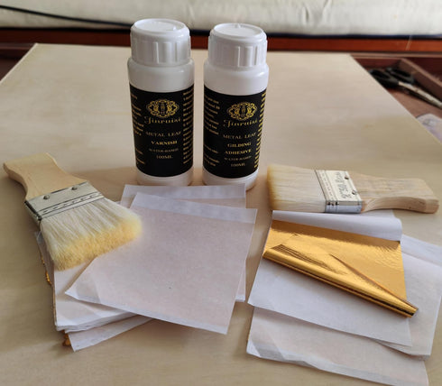 Gold Leaf Kit, Gilding Adhesive Glue & Sealer for Gold Gilding,100ml Gold Size and 100ml Varnish with Imitation Gold Leaf for Craft, Art,Furniture...