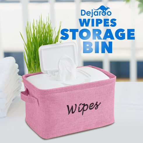 Baskets for Organizing Wipes and Newborn Essentials, Diaper and Wipes Organizer, Embroidered Baby Shower Gifts for Moms, Linen Basket with Handle,...