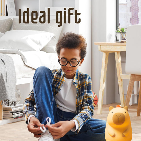 Cute Silicone Capybara Night Light – Soft Animal Kids Night Lights for Bedroom Portable USB Rechargeable Capybara Soft Light Lamp Touch Control Ki...